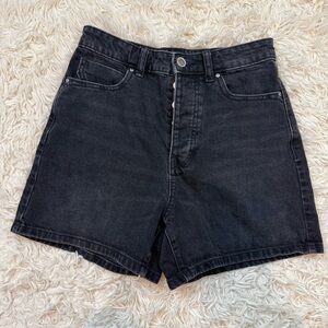 Zara high rise black denim shorts button fly SZ 4 wide leg